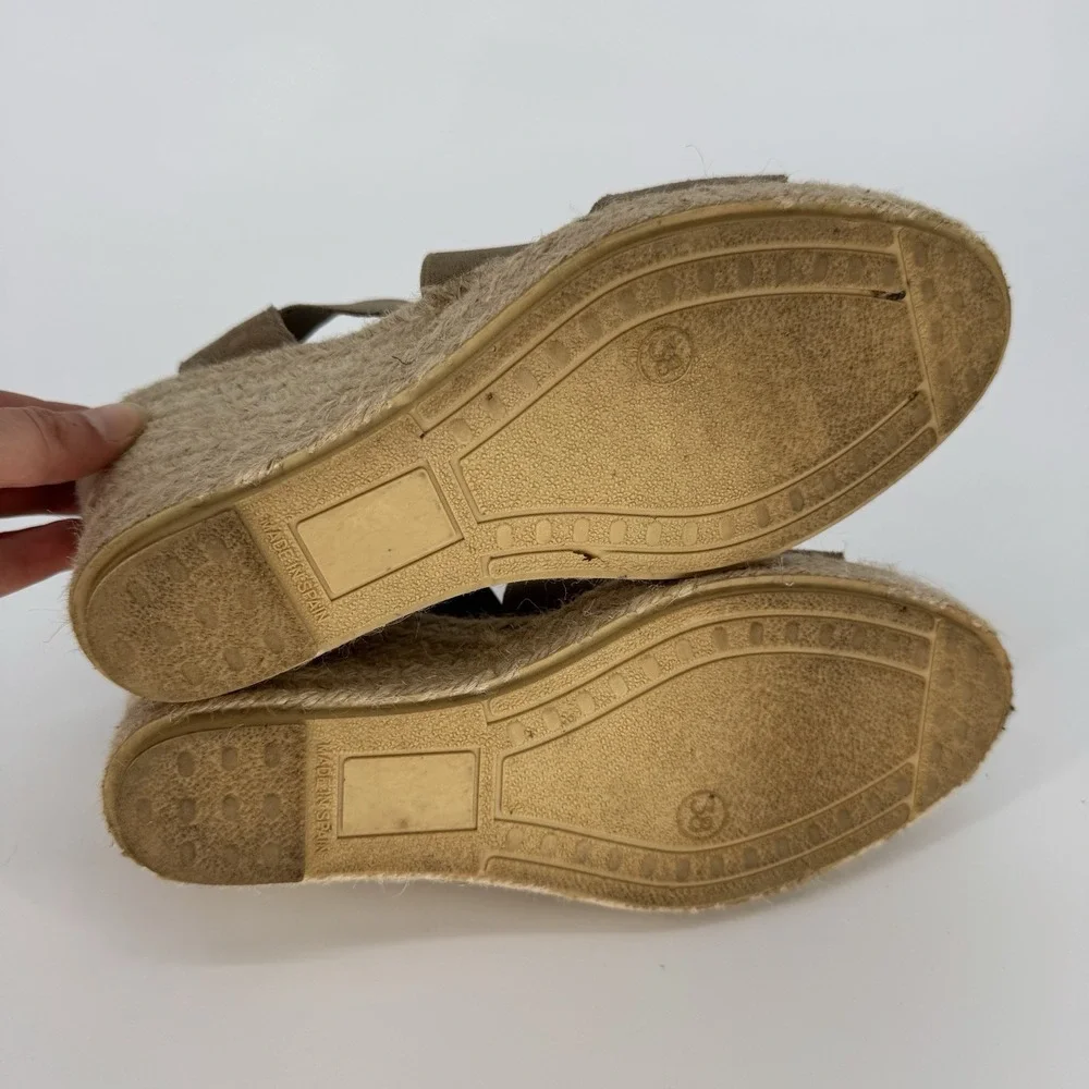 Verbenas Espadrille‎ Wedges Sandals Shoes Tan Suede Cross Strap Women's 7.5 - 38
